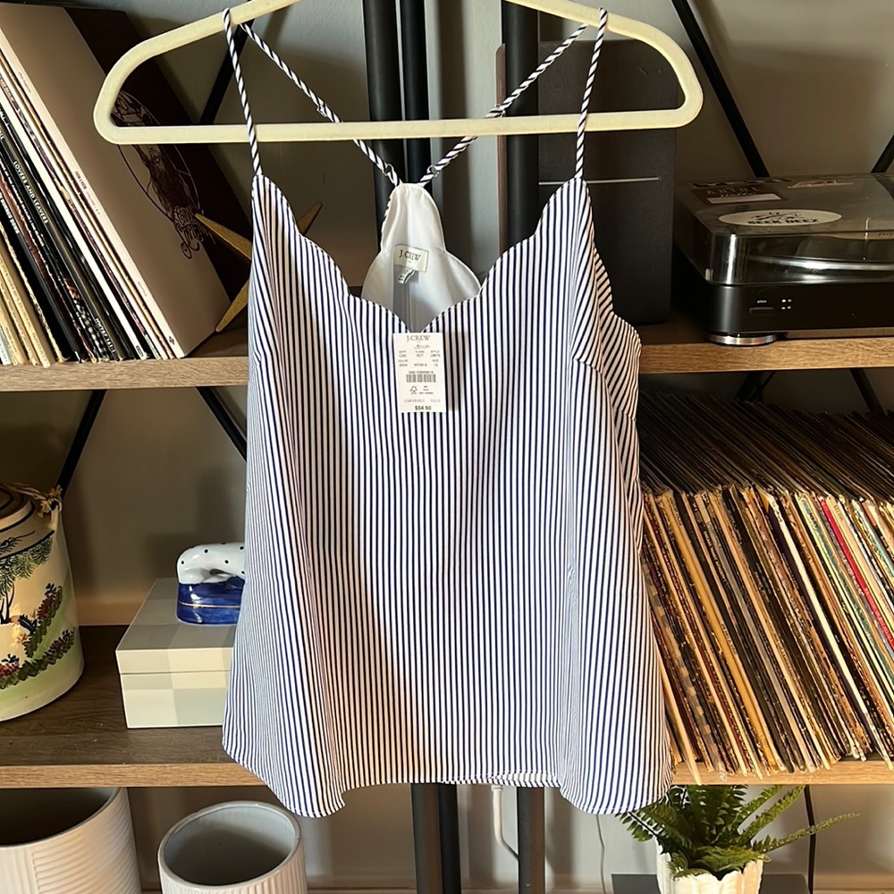 NWT J. Crew Scallopped Blue & White Striped Cami